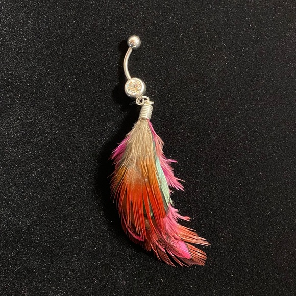Real Feather Bohemian Belly Button Ring - Picture 2 of 11